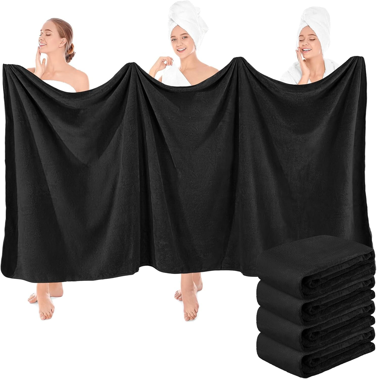 4 Pcs Oversized Fleece Bath Towels, 40 x 80 Inch Bath Sheets Extra Large Microfiber Coral Velvet Highly Absorbent Towels 350gsm High Density Towel for Adults Home Beach (Black)