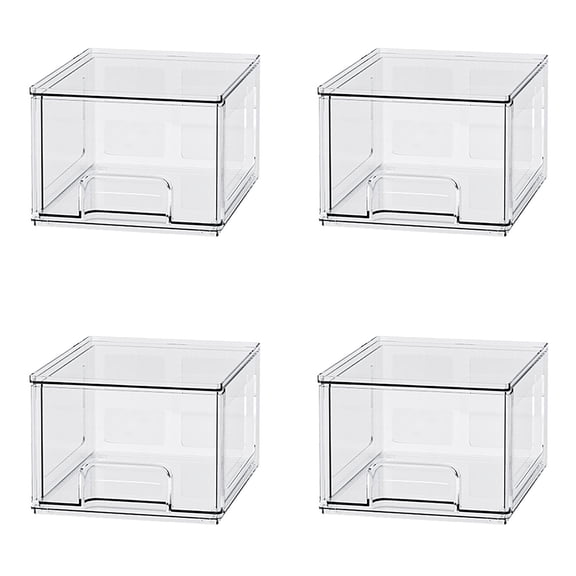 4 Pcs PET Clear Stackable Storage Drawers 6 x 7.5 x 4.3 Inch Small, Bathroom Vanity Organizer Storage Bins for Kitchen Cabinets Undersink Pantry, Home Storage
