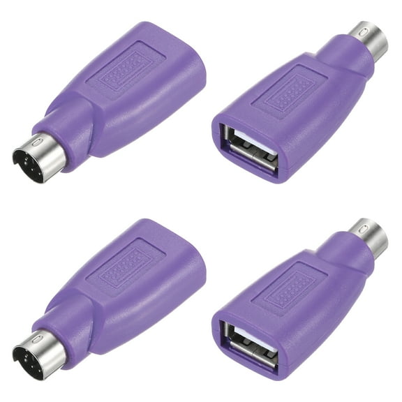 4 Pcs PS/2 to USB Port, PS/2 to USB Adapter PS/2 Female to USB Male Adapter for Wired Mouse Keyboard Desktop PC Laptop Notebook, Purple
