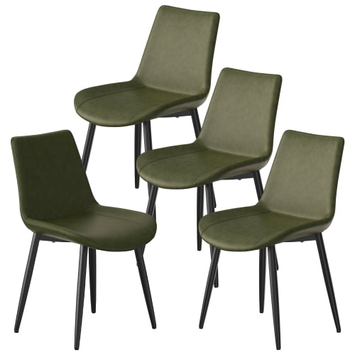 4 Pcs PU Leather Dining Chairs, Stain-Resistant & Waterproof, Heavy-Duty Carbon Steel Legs, High-Density Sponge Seat, Adjustable Feet for Kitchen, Living Room, Dining Room, Olive Green