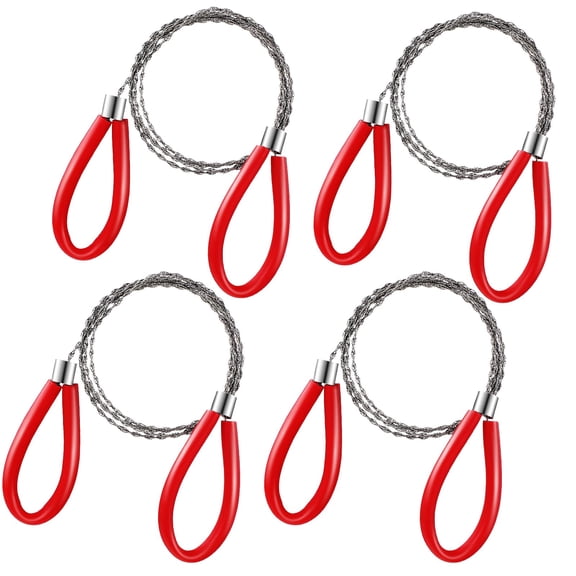 4 Pcs PVC Cable Saw Stainless Steel Cable Saw Metal Wire Saws Cutter Rope Saws Hand Pocket String Emergency Survival Cutting Tool for Tree Wood Camping Hiking, 23.62 Inch(Red and Black)