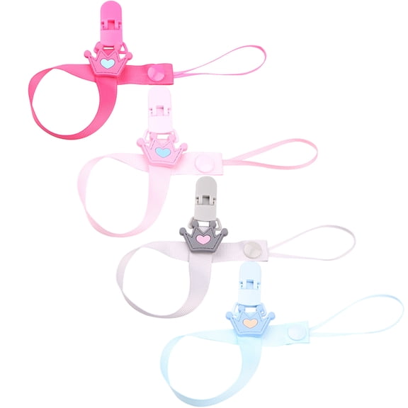4 Pcs Pacifier Clips, Cute Crown Soother Holders, Teething Ring Accessories for Special Occasions