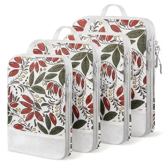 4-Pcs Packing Cube Set - Lightweight Luggage Organizers For Travel, Vacation And Suitcases With Compression, Compression Packing Cubes Travel(Berry print )