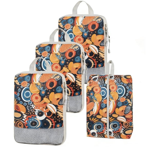 4-Pcs Packing Cube Set - Lightweight Organizers For Home Organizers Vacation And Suitcases With Compression Compression Packing Cubes Travel(Blueberry print )