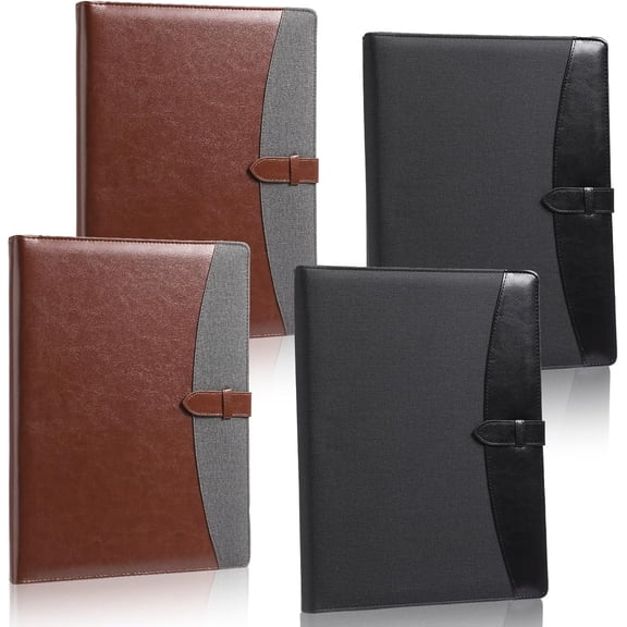 4 Pcs Padfolio 3 Ring Leather Binder Business Portfolio Folder A4/ Letter Size for Organizer Documents Business Cards Conference Office Gifts Back to School for Men or Women (Black,Brown)