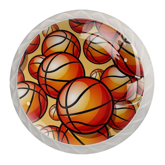 4 Pcs Painted Sport Basketball Knobs for Kitchen Cabinet Cupboard Dresser Bookcase Drawer Pulls Handles Round Home Decor