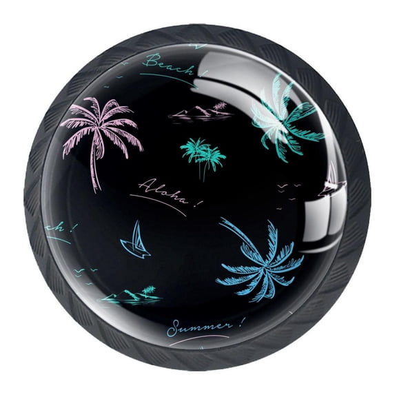 4 Pcs Palm Tree Beach Knobs for Kitchen Cabinet Cupboard Dresser Bookcase Drawer Pulls Handles Round Home Decor