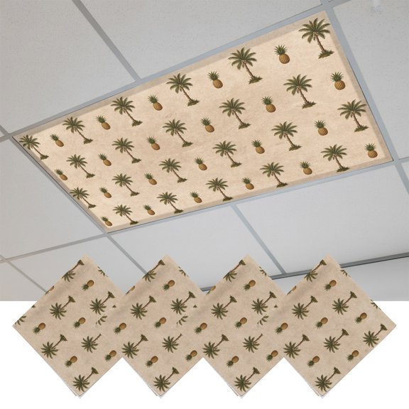 4 Pcs Palm Tree Fluorescent Light Covers Pineapple Tropical Plant Beige Farmhouse Magnetic Light Covers for Ceiling Lights 4 x 2 ft Drop Ceiling Lights Cover Shade for Office, Home, Hospital