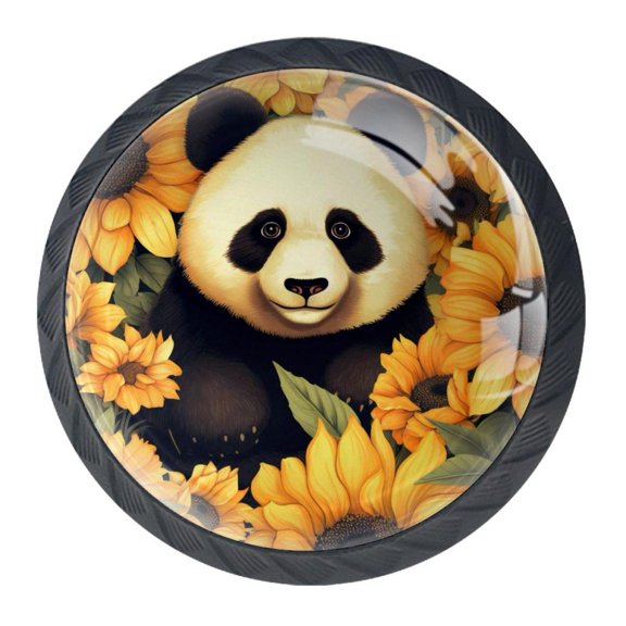 4 Pcs Panda Sunflower Knobs for Kitchen Cabinet Cupboard Dresser Bookcase Drawer Pulls Handles Round Home Decor