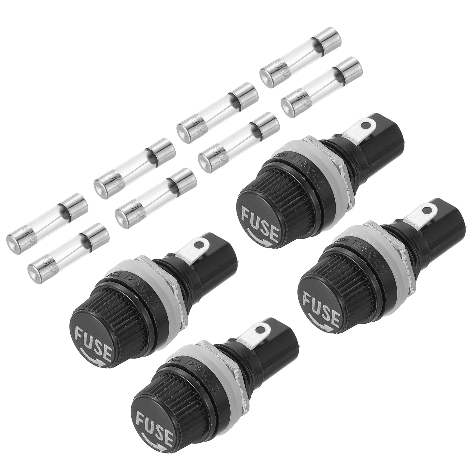 QUARKZMAN 10Pz Portafusibile a Pannello 6x30mm AC 250V 10A/AC 125V 15A Portafusibili a Cappuccio a Vite con Fili Pre-Saldati, Porta a Forma Rotonda