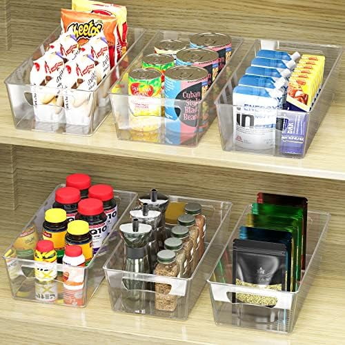 4 Pcs Pantry Clear Bin Storage Organizer, 14" x 7" x 3.75"