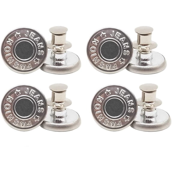 4 Pcs Pants Button,17 Mm Jean Buttons Pins for Loose Jeans,Waist Tightener,Adjustable Button for Jeans,Reusable and Adjustable Metal Pants Button Tightener,No Sew Button Replacement,(Silver,0.67 in)