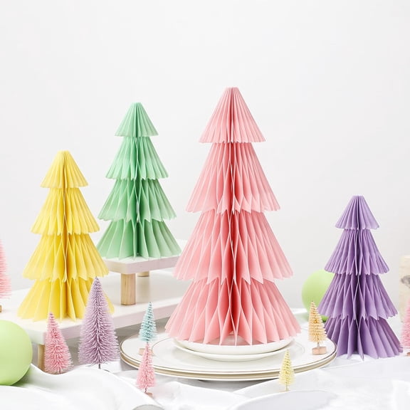 4 Pcs Pastel Paper Christmas Tree Centerpiece Christmas Tree Honeycomb 3D Foldable Xmas Table Decorations for Home Xmas Holiday Party Decorations