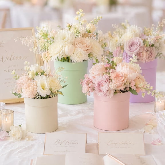 4 Pcs Pastel Round Flower Boxes - 4.72x4.72 Inch Matte Cardboard Floral Boxes, Ideal as Flower Gift Box, Bouquet Packaging, Wedding Flower Box, and Birthday Flower Arrangement Box