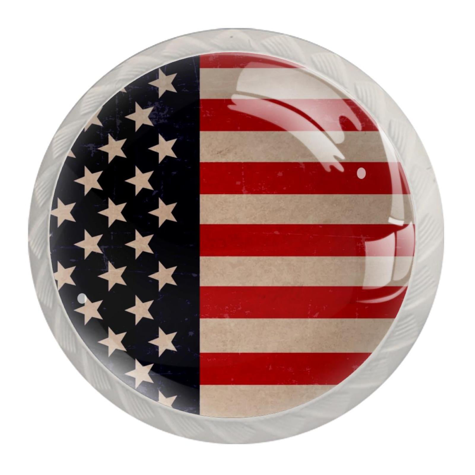 4 Pcs Patriotic Flag Knobs for Kitchen Cabinet Cupboard Dresser Bookcase Drawer Pulls Handles Round Home Decor