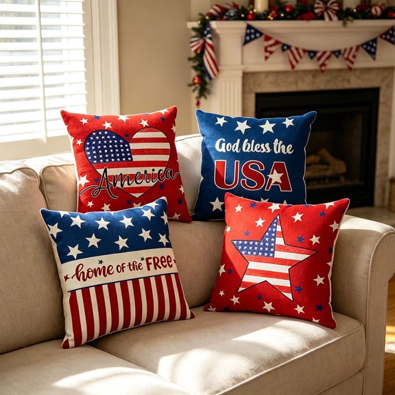 4 Pcs Patriotic Throw Pillow Covers,4th of July Independence Day Themed Pillowcase Creative Cushion Cover for Living Room Sofa Holiday Ambience Decoration