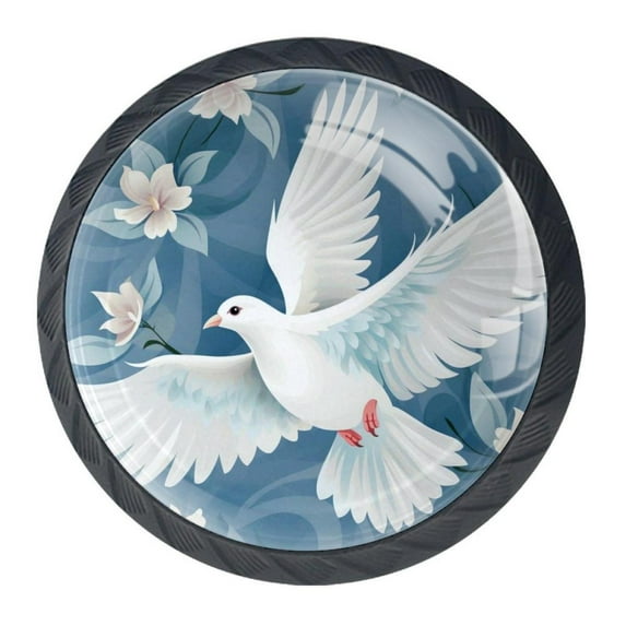 4 Pcs Peace Dove Knobs for Kitchen Cabinet Cupboard Dresser Bookcase Drawer Pulls Handles Round Home Decor