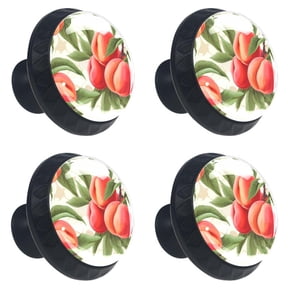 4 Pcs Peach Fruit on Flowering Branch Print Cabinet Knobs 30mm Round Crystal Glass Drawer Handles Pulls with Screws for Kitchen Cupboard Wardrobe Closet Dresser, Home&Office
