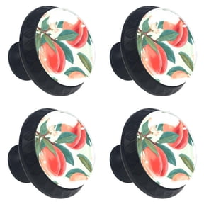 4 Pcs Peach Fruit on Flowering Branch Print Cabinet Knobs 30mm Round Crystal Glass Drawer Handles Pulls with Screws for Kitchen Cupboard Wardrobe Closet Dresser, Home&Office