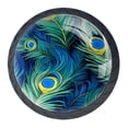 thumbnail image 1 of 4 Pcs Peacock Feather Knobs for Kitchen Cabinet Cupboard Dresser Bookcase Drawer Pulls Handles Round Home Decor, 1 of 8