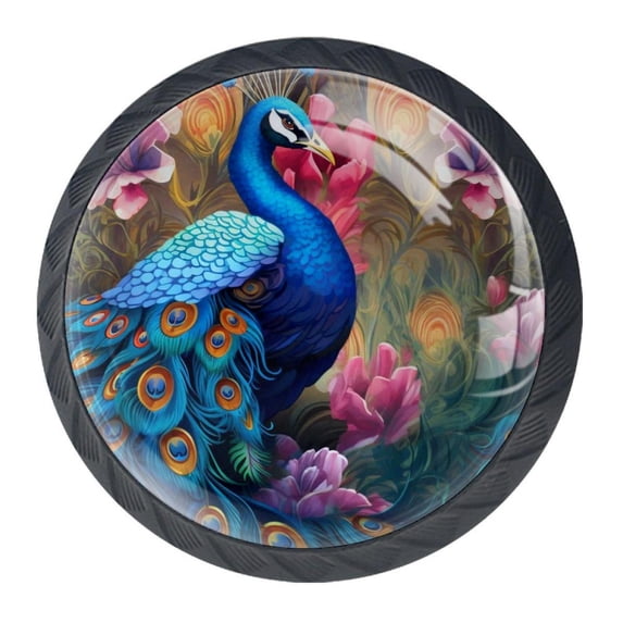 4 Pcs Peacock Knobs for Kitchen Cabinet Cupboard Dresser Bookcase Drawer Pulls Handles Round Home Decor