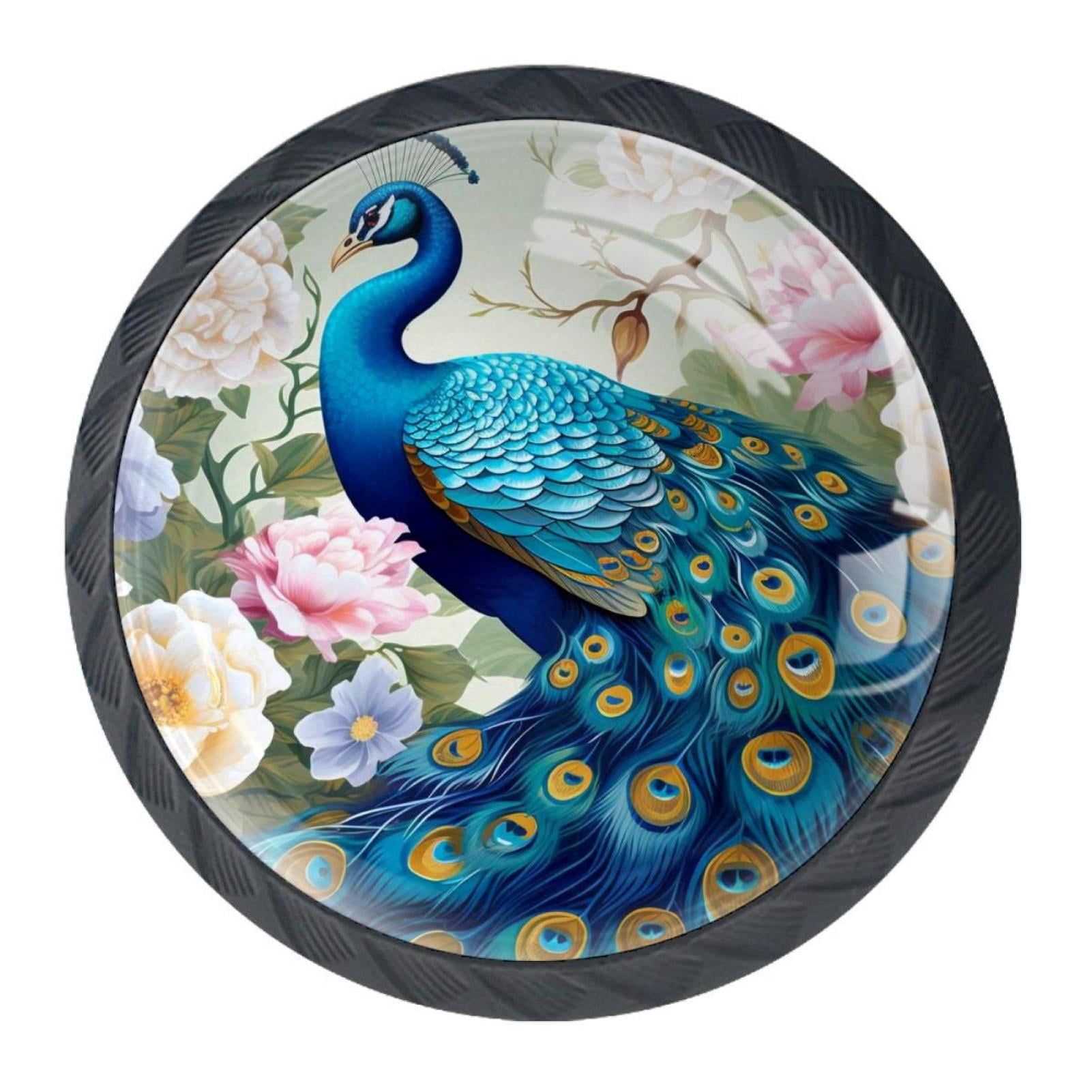4 Pcs Peacock Knobs for Kitchen Cabinet Cupboard Dresser Bookcase Drawer Pulls Handles Round Home Decor