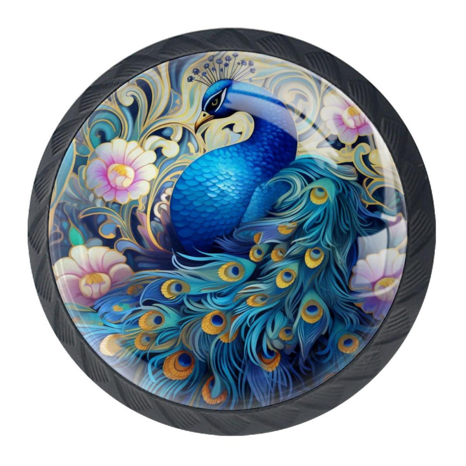 4 Pcs Peacock Knobs for Kitchen Cabinet Cupboard Dresser Bookcase Drawer Pulls Handles Round Home Decor