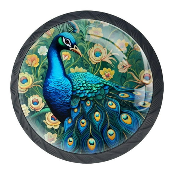 4 Pcs Peacock Knobs for Kitchen Cabinet Cupboard Dresser Bookcase Drawer Pulls Handles Round Home Decor