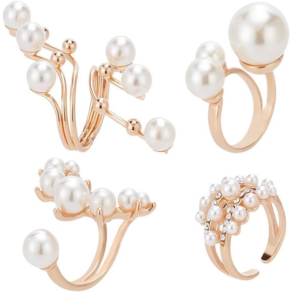 4 Pcs Pearl Rings for Women 4 Styles Gold Stacking Rings Pearl Adjustable Asymmetric Pearl Ring Baroque Pearl Rings Pearl Open Cuff Ring Trendy