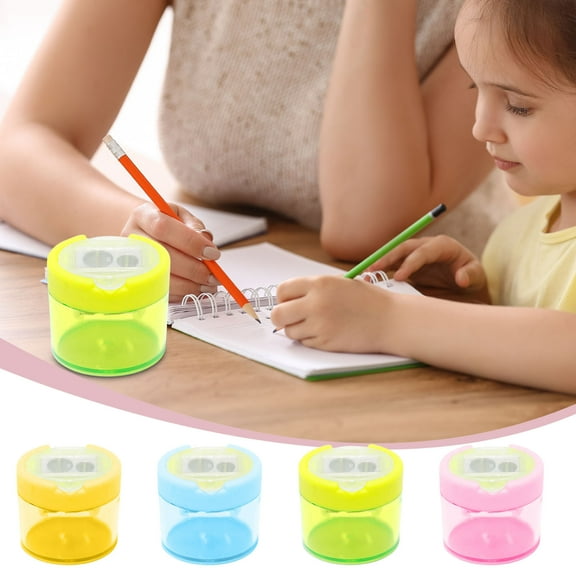 4 Pcs Pencil Sharpeners with Lid, Manual Handheld Colored Pencil Sharpener for Classroom Home Office, Dual Hole Clean Shavings Portable Compact Stationery for Students Artists Professionals