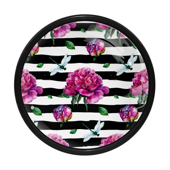 4 Pcs Peony Dragonfly Knobs for Kitchen Cabinet Cupboard Dresser Bookcase Drawer Pulls Handles Round Home Decor