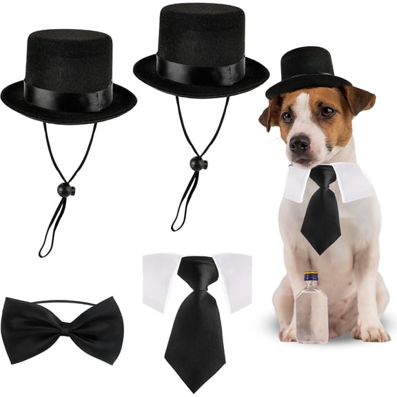 4 Pcs Pet Formal Halloween Costume Accessories Dog Wedding Bow Tie Top Hat Puppy Gentleman Costume for Small Medium Dogs Cats Halloween Party