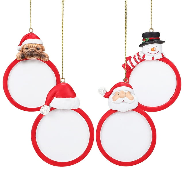 4 Pcs Photo Frame Ornaments Christmas Round Picture Frames Christmas