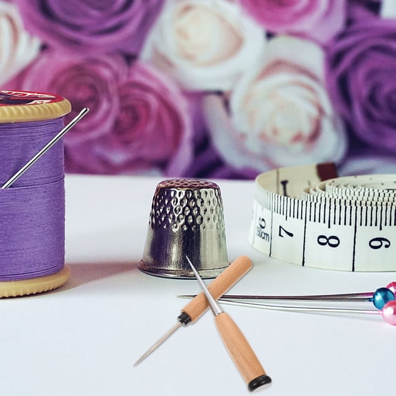 4 Pcs Needle Knot Tying Tools with Wooden Handles - Embroidery Awls for Hand Sewing, Stitching, Punching Accessories Set
