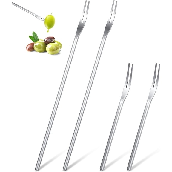 4 Pcs Pickle Fork Tool Set for Fruit Appetizers 8.66 Inches Long Handle Olive Fork 2 Prong Stainless Steel Pickle Picker Grabber Tool for Jar Cocktail Dessert Fruit