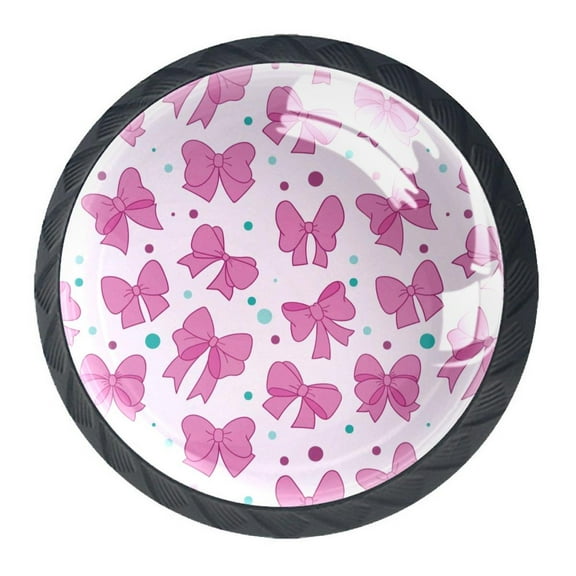 4 Pcs Pink Bows Knobs for Kitchen Cabinet Cupboard Dresser Bookcase Drawer Pulls Handles Round Home Decor