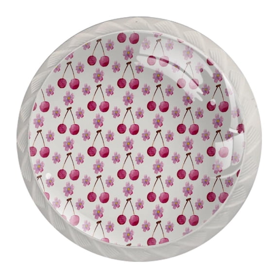 4 Pcs Pink Floral Cherry Knobs for Kitchen Cabinet Cupboard Dresser Bookcase Drawer Pulls Handles Round Home Decor