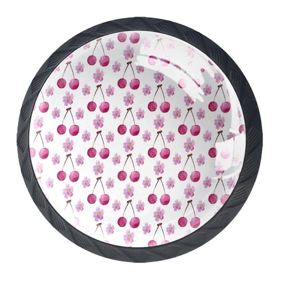 4 Pcs Pink Floral Cherry Knobs for Kitchen Cabinet Cupboard Dresser Bookcase Drawer Pulls Handles Round Home Decor