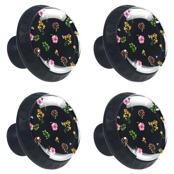 4 Pcs Pink Flower Knobs for Kitchen Cabinet Cupboard Dresser Bookcase Drawer Pulls Handles Round Home Decor