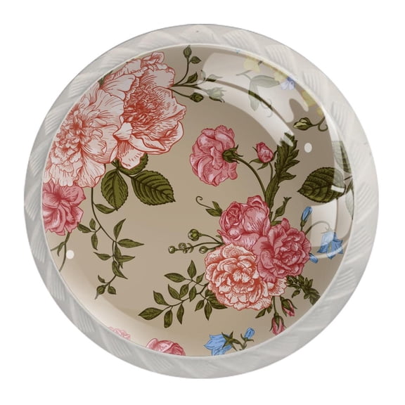 4 Pcs Pink Flower Knobs for Kitchen Cabinet Cupboard Dresser Bookcase Drawer Pulls Handles Round Home Decor