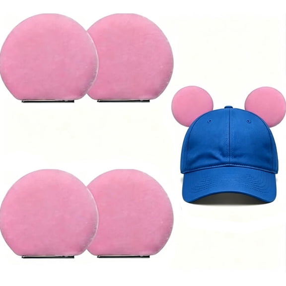 4 Pcs Pink Magnetic Mouse Ears, Detachable Ear Clips Hat Accessories, Decor Gifts for Baseball Caps Trucker Hats Hoodies,Men Women Family Use