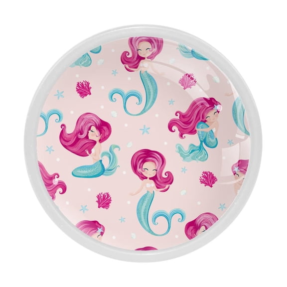 4 Pcs Pink Mermaid Knobs for Kitchen Cabinet Cupboard Dresser Bookcase Drawer Pulls Handles Round Home Decor