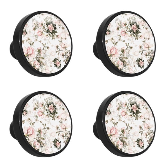 4 Pcs Pink Rose Knobs for Kitchen Cabinet Cupboard Dresser Bookcase Drawer Pulls Handles Round Home Decor