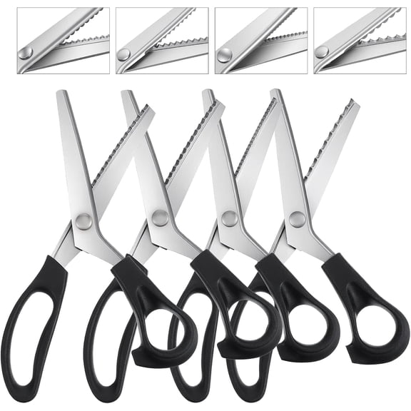 4 Pcs Pinking Shears Scissors for Fabric Cutting 7 mm 5 mm 3 mm Scalloped Serrated Scissors Zig Zag Cut Sewing 9.25" Professional Handheld Jagged Dressmaking Supply for Leather Clothing Paper Craft