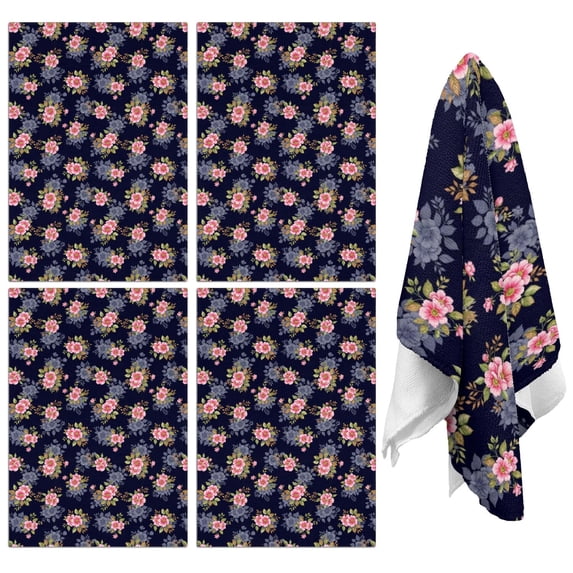 4 Pcs Pioneer Flower Floral Print Pattern Funny Kitchen Towels, Microfiber Dish Towels, Kitchen Tea Towels Set 18" X 26"