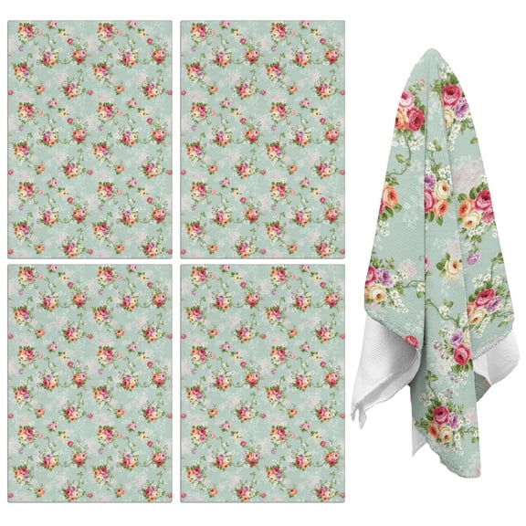 4 Pcs Pioneer Flower Floral Print Pattern Funny Kitchen Towels, Microfiber Dish Towels, Kitchen Tea Towels Set 18" X 26"
