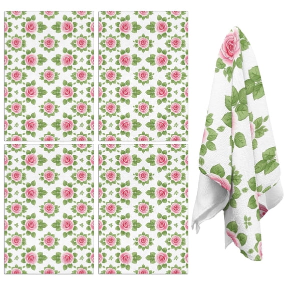 4 Pcs Pioneer Flower Floral Print Pattern Funny Kitchen Towels, Microfiber Dish Towels, Kitchen Tea Towels Set 18" X 26"