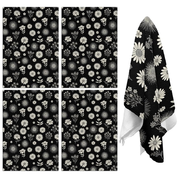 4 Pcs Pioneer Flower Floral Print Pattern Funny Kitchen Towels, Microfiber Dish Towels, Kitchen Tea Towels Set 18" X 26"