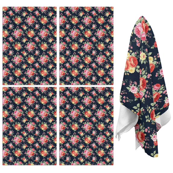 4 Pcs Pioneer Flower Floral Print Pattern Funny Kitchen Towels, Microfiber Dish Towels, Kitchen Tea Towels Set 18" X 26"