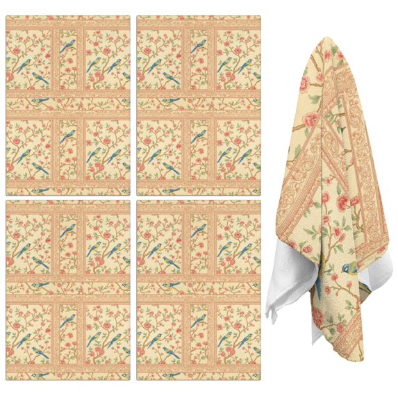 4 Pcs Pioneer Flower Floral Print Pattern Funny Kitchen Towels, Microfiber Dish Towels, Kitchen Tea Towels Set 18" X 26"